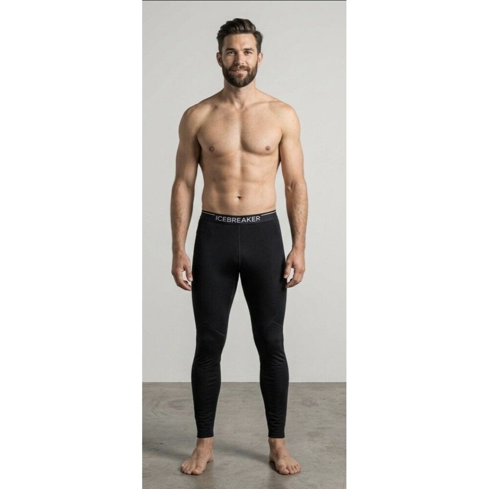 Icebreaker Pants Men's Large Wool Blend Zone Leggings Thermal Base Layer Black